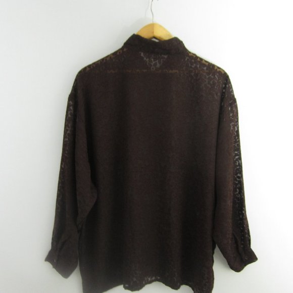 Vintage Prete Woman Plus 3X Brown Floral LS Blouse Shirt Silky Cottagecore - Picture 2 of 12